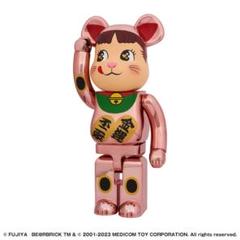 BE@RBRICK 招き猫 ペコちゃん 金運ダブル小判 桃金メッキ 1000%のサムネイル