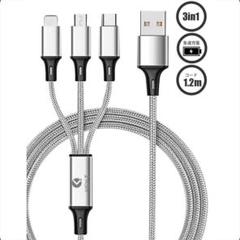 USB 3in1充電ケーブル1.2m ストレートタイプ 色:シルバー