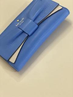 kate spade レザー長財布 リボン 水色　パスケース付き　爽やか！