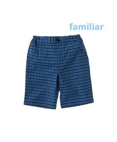 【美品】familia  ファミリア　ショートパンツ  チェック　青　90 familiar ファミリア チェック パンツ 90 4分丈 半ズボン 青系