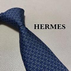 エルメス　ネクタイ　H柄　ストライプ ドット　チェック　ネイビー　紺色