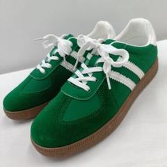 新品★レディース★24.5cm★ジャーマントレーナースニーカー 緑 3467