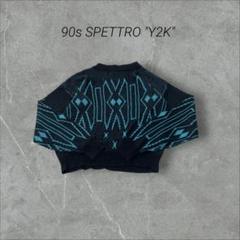 90s Y2Kスタイル　SPETTRO アクリルニット　総柄　黒緑　メンズM