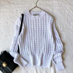 フォンデル*ふわふわ起毛感 カシミヤ100% クルーネックリブニット*アイボリー フォンデル*ふわふわ起毛感 カシミヤ100% クルーネック
