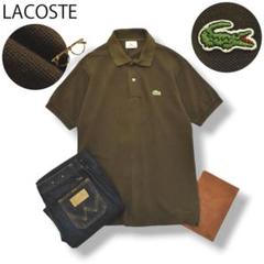 ラコステ LACOSTE 半袖 鹿の子 ワッペンロゴ ポロシャツ 3 茶 ♪