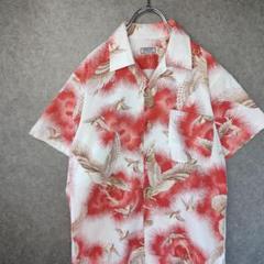 【WAYNE 鷹雀松和柄コットンアロハシャツM-L】古着レトロヴィンテージ