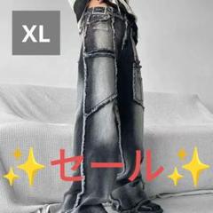 ラスト1点 デニム 黒 XL 韓国 ストリート ダメージ加工