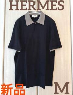 Hermes エルメス 【L】ポロシャツ ネイビー ビンテージ 半袖 胸にロゴ HERMES エルメス Tシャツ カットソー ワンポイントロゴ 濃紺