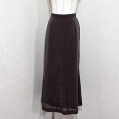 UNIONTOP　シフォン風ロングスカート　裏地付き　日本製（61-89）茶系