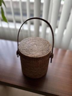 天然素材 円筒形バスケット 編み込み(油塊付き)パート1