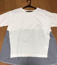 ホワイト/チェック サイドデザイン 半袖Tシャツ