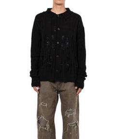 KAMIYA Distressed Knit Cardigan BLACK