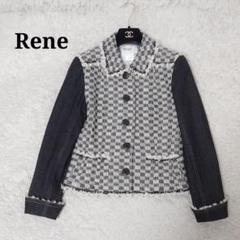 ルネ 半袖 ツイードジャケット チェック S~M tissue生地 極美品 Rene ルネ TISSUE ツイード ジャケット 36サイズ ブラック