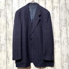 テーラードジャケット グレンチェック ネイビー BE7 XL 大きいサイズ　古着