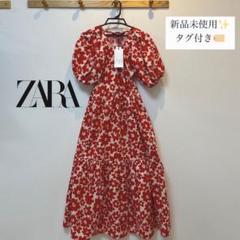【タグなし新品・未使用】ワインレッド　ベージュ　半袖　花柄　ミニワンピース 花柄ミニワンピース - レッド | ZARA Japan / 日本