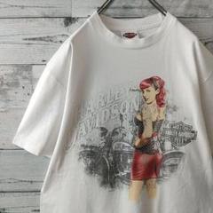 人気☆ハーレーダビッドソン 両面プリント ハーレーガール タトゥー Tシャツ M