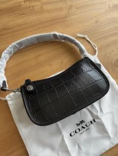 COACH スウィンガー 20 ブラック クロコダイル エンボスド レザーポーチ COACH スウィンガー 20 ブラック クロコダイル エンボスド
