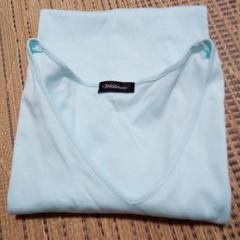水色 Vネック Tシャツ 半袖 コットン100%