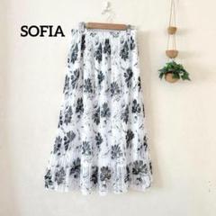 ☆SOFIA フレアスカート プリーツ 白黒花柄 総柄 清潔感 フェミニン