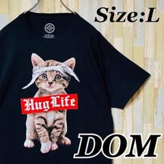 DOM 2PAC パロディ Tシャツ アニマル ネコ プリント ブラック