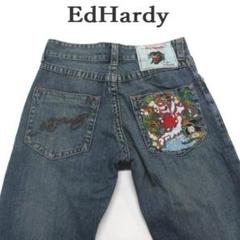 美品✨Ed Hardy エドハーディー　ストレートデニム　スカル刺繍　ドクロ jeans1_edh-2401