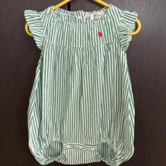 POLO ベビー服 股下スナップ カバーオール 70cm グリーン　ストライプ