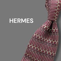 HERMES エルメス ネクタイ シルク100% 総柄 ブラウン