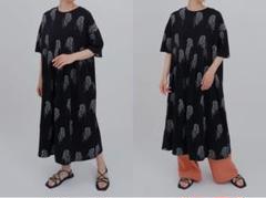 美品 マーブルシュッド 花柄メッシュ袖 リネンワンピース 黒 美品 マーブルシュッド 花柄メッシュ袖 リネンワンピース 黒