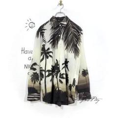 【再入荷】 ドゥーズィエムクラス アロハシャツ(L相当)ヤシの木 コットン トップス