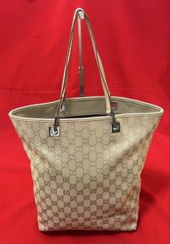 本物 GUCCI グッチ GG キャンバス×革　カバン　バッグ　トート　クリーム