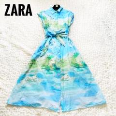 ZARA 水彩画　シャツ　ワンピースフレンチスリーブ　風景画