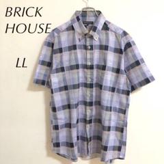 BRICK HOUSE 半袖シャツ　ボタンダウン　チェック　　綿　紫　a3173