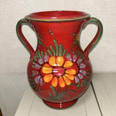 赤色の鶴と花の陶器花瓶 イタリア製 赤い花柄陶器花瓶 - メルカリ