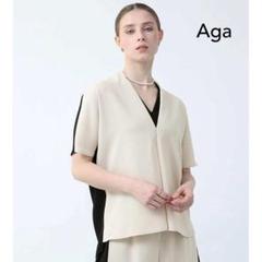 【今期新品未使用】ヤマダヤ　ハーフスリーブプリーツフリルブラウス　Aga Aga ハーフスリーブプリーツフリルブラウス 新品未使用在庫