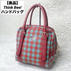 美品】Think Bee! ハンドバッグ ギンガムチェック 水色×オレンジ