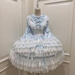 韓嬢】黛薇爾シリーズドールロリィタ姫袖ワンピース ブルー 甘ロリ