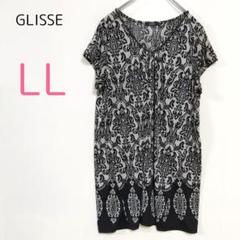 グリッセ【LL】ワンピース ふんわり 幅広 Aライン 総柄 フレンチスリーブ