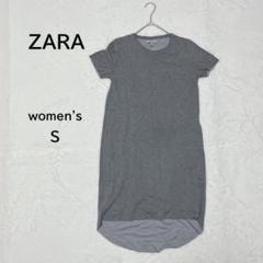 【ZARA】ザラ グレー 半袖カットソーワンピース ひざ丈 レディースS