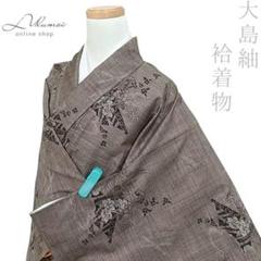 LULU85 着物 大島紬 袷 茶 鳥 花