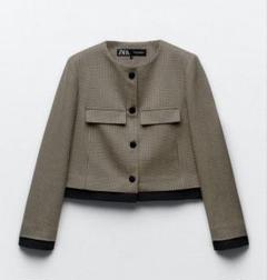 ZARA  ザラ　ハウンドトゥース　クロップドブレザー　L ZARA ザラ ハウンドトゥース クロップドブレザー L - メルカリ