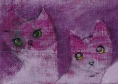 絵画　 額付( 青緑＋金色の枠) 油絵　F4-050920　子猫たち 絵画 額付( 青緑＋金色の枠) 油絵F4-050920子猫たち