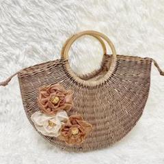 【極美品】カゴバッグ 花チャーム フラワー くるみボタン ワンショルダー 和装