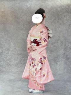 ピンク　赤　正絹　美品　振袖フルセット　お花柄　金糸　かわいい 安いキュートガーリー ピンク/赤 バラ柄 ゆるふわ ラブリー