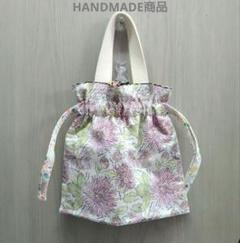 HANDMADE　花柄　巾着袋PK　25×25サイズ　リバーシブル可