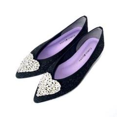 【ほぼ新品】DIANA ダイアナ ハートビジュー フラットシューズ 黒 23.0 ほぼ新品】DIANA ダイアナ ハートビジュー フラットシューズ 黒