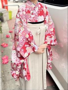 赤い花柄振袖　簡単袴セット 着付け かんたん袴 袴セット 小学校 卒業式 女の子のサムネイル