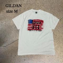 GILDANアメリカ国旗&バックイラストTシャツM90年代後半～F551