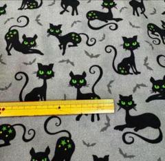 USAコットン 黒猫 ネコ柄 プリント 生地 50cm グレー系