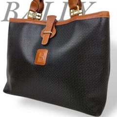 BALLY バリー トートバッグ Bロゴ PVC レザー ブラウン 総柄 ベルト