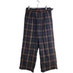 ワイドパンツ L チェック柄 ウエストゴム ベルト付き おしゃれ 秋冬 きれいめ